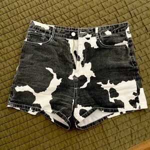 12th Tribe Cow Print Denim Shorts - L
